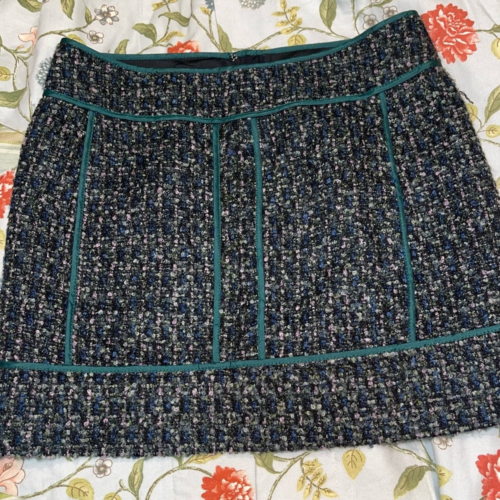 J. Crew Green Tweed Mini Skirt